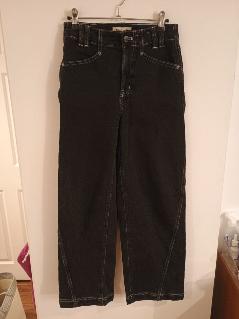 Madewell The Perfect Vintage Wide Leg Jean 25 Black Denim Contrast Stitch